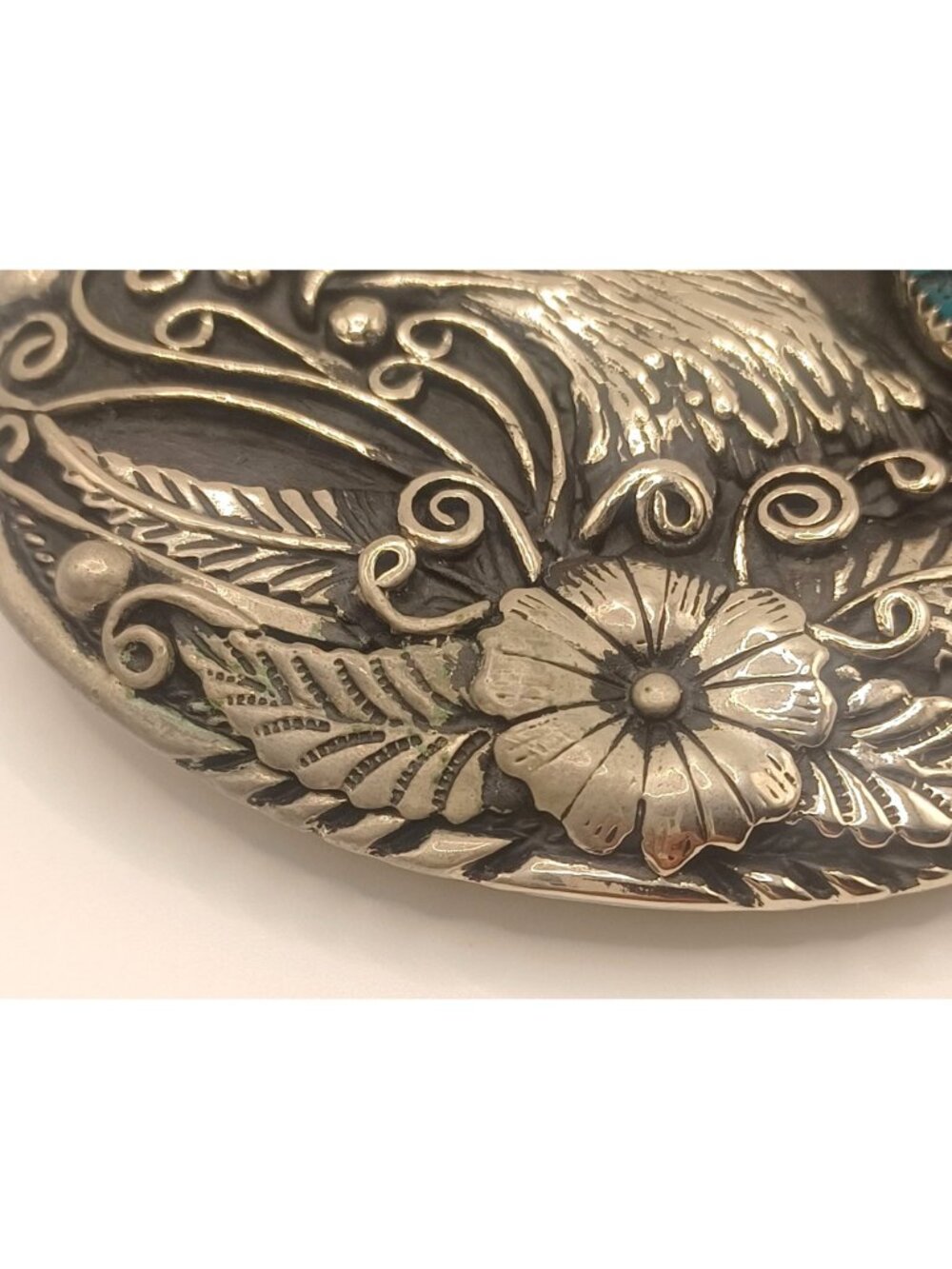 Vintage Navajo Turquoise & Coral Handcrafted Eagle Belt Buckle SSI 88 USA 120g - Picture 4 of 10